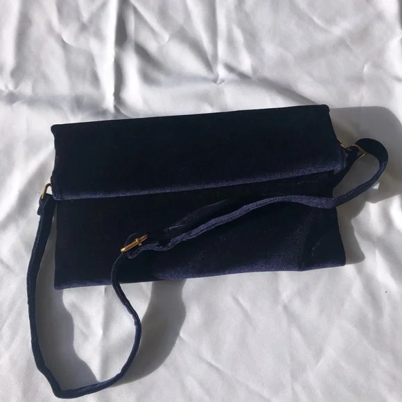 Anthropologie Navy Velvet Clutch Bag - Picture 2 of 7